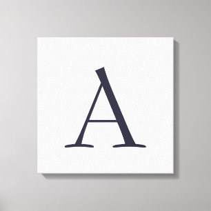 Blauw Vlak Elegant Modern Monogram Initiaal Canvas Afdruk