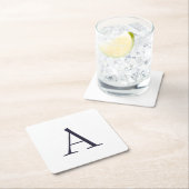 Blauw Vlak Elegant Modern Monogram Initiaal Kartonnen Onderzetters (Insitu)