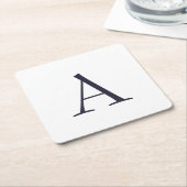 Blauw Vlak Elegant Modern Monogram Initiaal Kartonnen Onderzetters (Schuin)