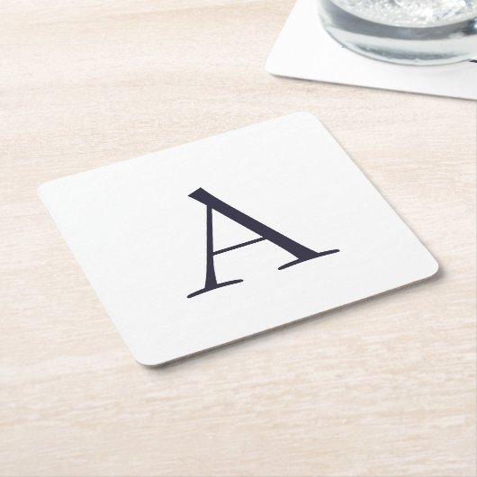 Blauw Vlak Elegant Modern Monogram Initiaal Kartonnen Onderzetters (Schuin)