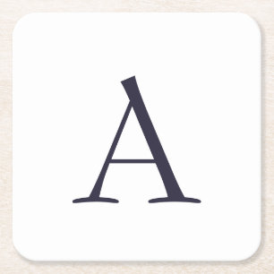 Blauw Vlak Elegant Modern Monogram Initiaal Kartonnen Onderzetters