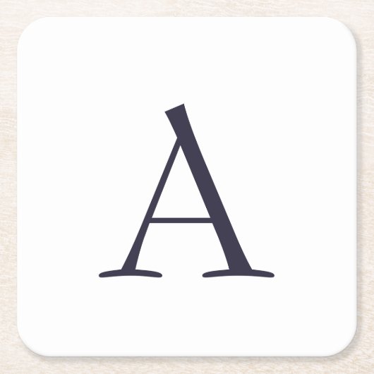 Blauw Vlak Elegant Modern Monogram Initiaal Kartonnen Onderzetters (Voorkant)