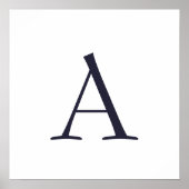 Blauw Vlak Elegant Modern Monogram Initiaal Poster (Voorkant)