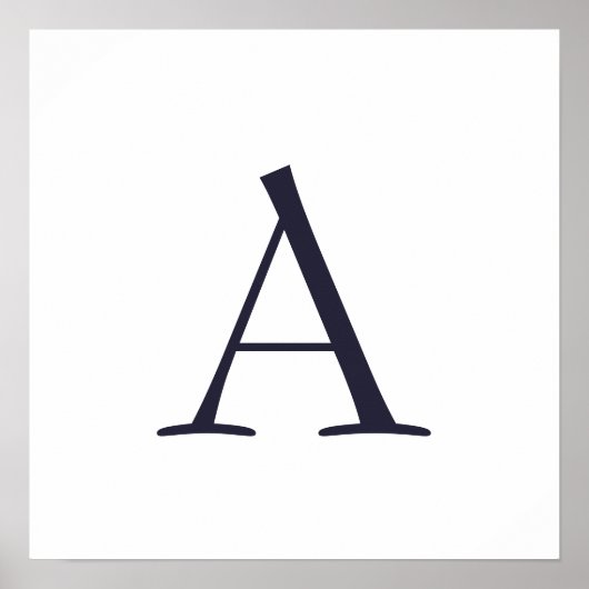 Blauw Vlak Elegant Modern Monogram Initiaal Poster (Voorkant)