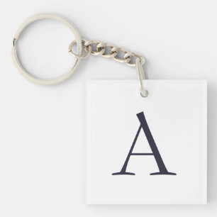 Blauw Vlak Elegant Modern Monogram Initiaal Sleutelhanger