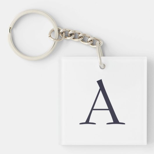 Blauw Vlak Elegant Modern Monogram Initiaal Sleutelhanger (voorkant)