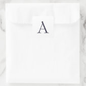 Blauw Vlak Elegant Modern Monogram Initiaal Vierkante Sticker (Tas)