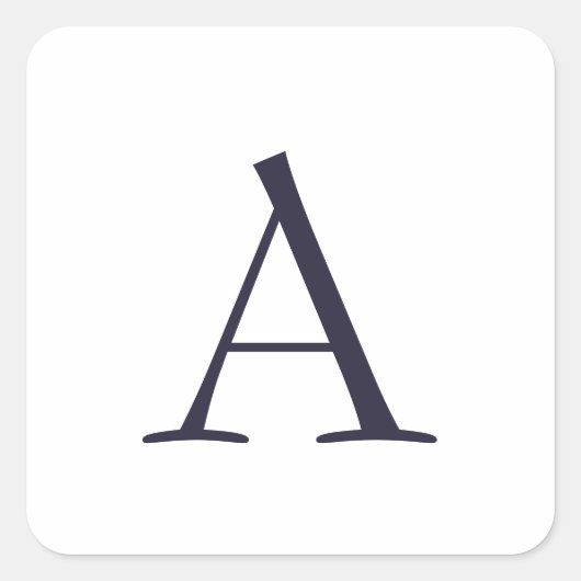 Blauw Vlak Elegant Modern Monogram Initiaal Vierkante Sticker (Voorkant)