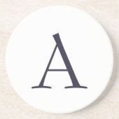 Blauw Vlak Elegant Modern Monogram Initiaal Zandsteen Onderzetter (Voorkant)