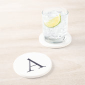 Blauw Vlak Elegant Modern Monogram Initiaal Zandsteen Onderzetter (Zijkant)