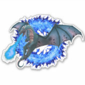 Blauw Vlam Vuur Ademende Draak Fantasie Sticker (Voorkant)