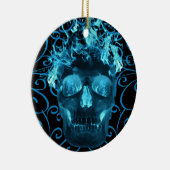 Blauw Vlammend Schedelornament Keramisch Ornament (Rechts)