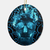 Blauw Vlammend Schedelornament Keramisch Ornament (Links)