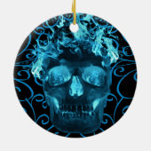Blauw Vlammend Schedelornament Keramisch Ornament (Achterkant)