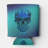 Blauw Vlammende Schedel Teal Gradiënt Blikjeskoeler (Achterkant)