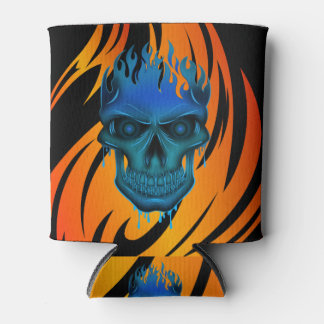 Blauw Vlammende Schedel Vuur Vlam Zwart Blikjeskoeler
