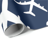 Blauw vliegend vliegtuig cadeaupapier (Rol Hoek)