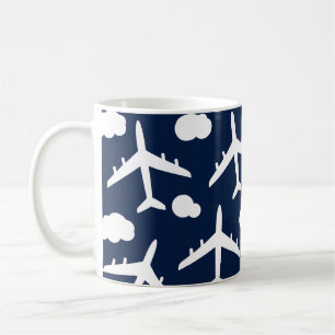 Blauw vliegend vliegtuig koffiemok