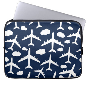 Blauw vliegend vliegtuig laptop sleeve