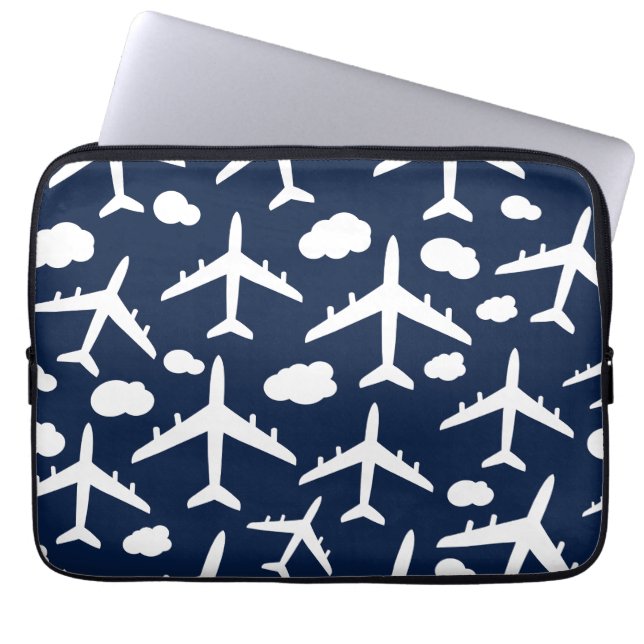 Blauw vliegend vliegtuig laptop sleeve (Voorkant)