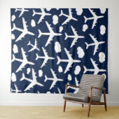Blauw vliegend vliegtuig wandkleed (In Situ (horizontaal))
