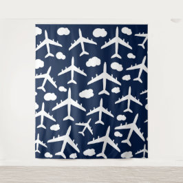 Blauw vliegend vliegtuig wandkleed