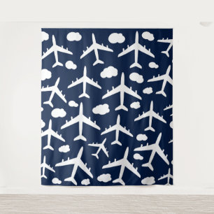Blauw vliegend vliegtuig wandkleed