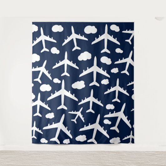 Blauw vliegend vliegtuig wandkleed (Voorkant)