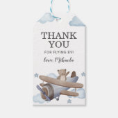 Blauw  vliegtuig Baby shower Hartelijk dank Cadeaulabel (Voorkant)