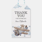 Blauw  vliegtuig Baby shower Hartelijk dank Cadeaulabel (Achterkant)