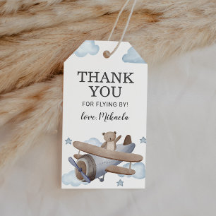 Blauw vliegtuig Baby shower Hartelijk dank Cadeaulabel