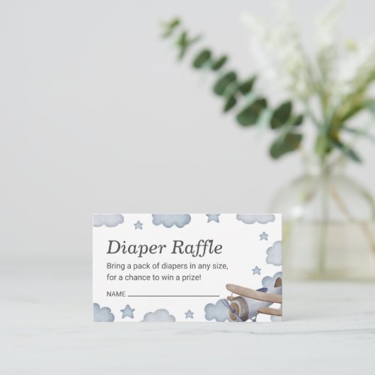Blauw  vliegtuig — Baby shower met lade Informatiekaartje (Staand voorkant)