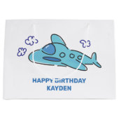 Blauw vliegtuig Birthday Groot Cadeauzakje (Voorkant)