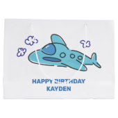 Blauw vliegtuig Birthday Groot Cadeauzakje (Achterkant)