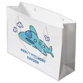 Blauw vliegtuig Birthday Groot Cadeauzakje (Achterkant Gekanteld)