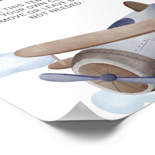  blauw vliegtuig - Birthday Party Custom Sign Poster (Hoek)