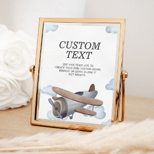  blauw vliegtuig - Birthday Party Custom Sign Poster