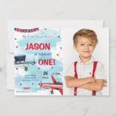 Blauw vliegtuig foto uitnodiging (Voorkant)