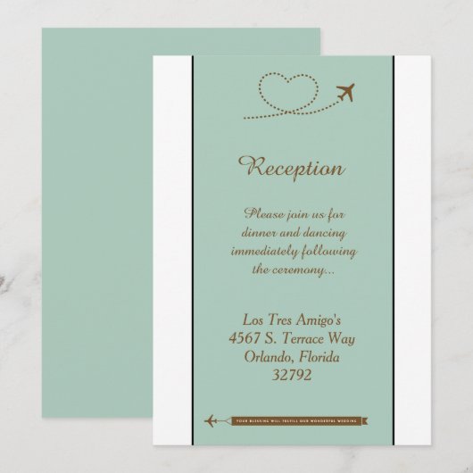 Blauw vliegtuig hart 3.5x7 trouwontvangstkaart kaart (Voorkant / Achterkant)