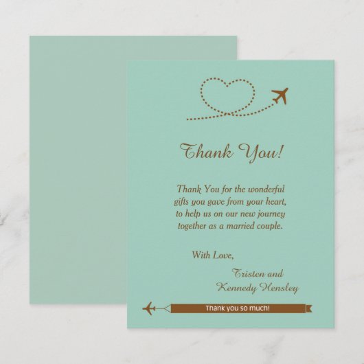 Blauw Vliegtuig Hart 4x5 Huwelijksbedankkaart Bedankkaart (Voorkant / Achterkant)