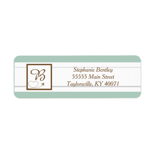 Blauw Vliegtuig Hart Bruiloft Retouradres Label (Voorkant)