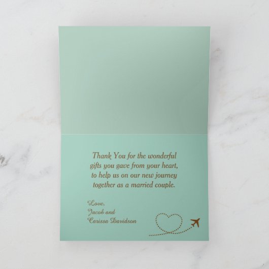 Blauw Vliegtuig Hart Trouwkaart Vouw Dankkaart Bedankkaart (Binnen)