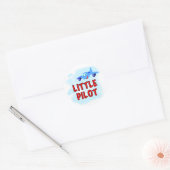 Blauw vliegtuig kleine piloot ronde sticker (Envelop)