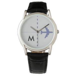Blauw vliegtuig met initiaal horloge