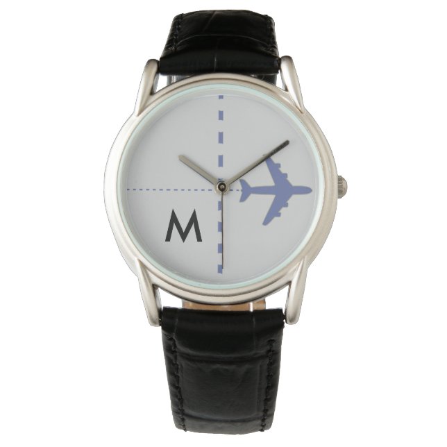 Blauw vliegtuig met initiaal horloge (Voorkant)