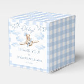 Blauw vliegtuig met Teddy Bear Baby Boy Shower Bedankdoosjes (Voorkant Zijde)