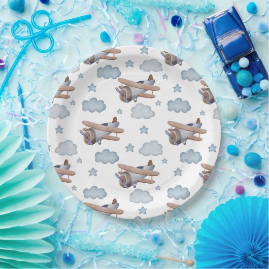 blauw vliegtuig piloot Birthday Party Papieren Bordje (Feest)