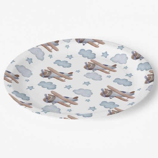 blauw vliegtuig piloot Birthday Party Papieren Bordje (Gekanteld)