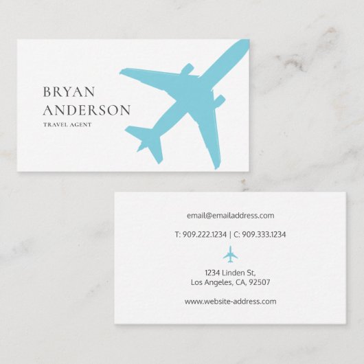 Blauw vliegtuig visitekaartje (Voorkant / Achterkant)