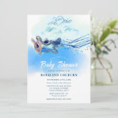 blauw vliegtuig Waterverf Baby Boy Shower Kaart (Staand voorkant)